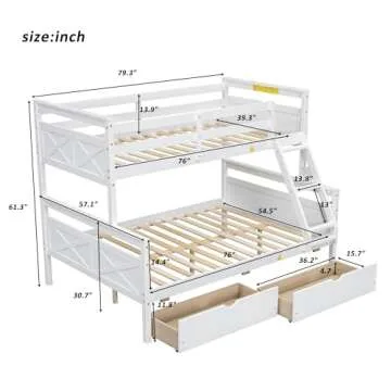 Merax Twin Over Full Bunk Bed - Detachable with Storage & Safety