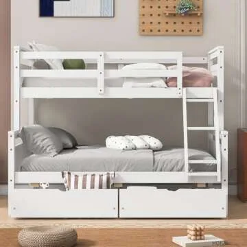 Merax Twin Over Full Bunk Bed with Storage & Safety Features