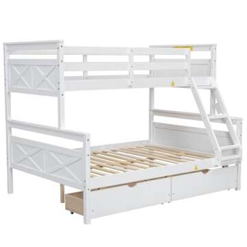 Merax Twin Over Full Bunk Bed with Storage & Safety Features