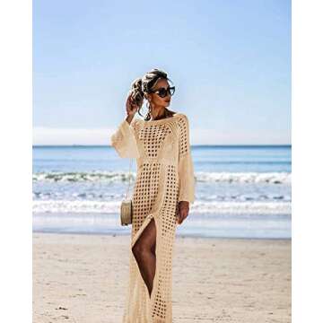 NFASHIONSO Womens Crochet Beach Wear Cover Up Swimwear – Elegant Maxi Dress