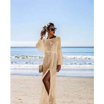 NFASHIONSO Womens Crochet Beach Wear Cover Up Swimwear – Elegant Maxi Dress