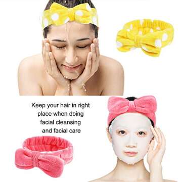8 Pack Spa Headband, Coral Fleece Makeup Headband Cosmetic Headband for Washing Face, Bow Headbands for Shower Terry Cloth Headbands for Women Facial Hair Band