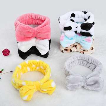 8 Pack Spa Headband, Coral Fleece Makeup Headband Cosmetic Headband for Washing Face, Bow Headbands for Shower Terry Cloth Headbands for Women Facial Hair Band