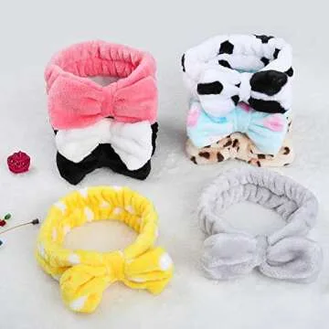 8 Pack Spa Headband, Coral Fleece Makeup Headband Cosmetic Headband for Washing Face, Bow Headbands for Shower Terry Cloth Headbands for Women Facial Hair Band