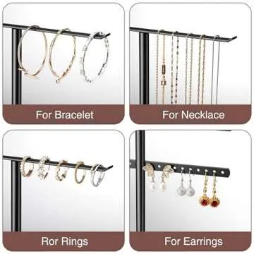 pickpiff Jewelry Stand Organizer, 14.5" Tall Sturdy Metal, 3-Tier Jewelry Holder for Necklace, Earring, Bracelet, Ring, Hanger for Display and Storage, Aesthetic Room Decor, Black