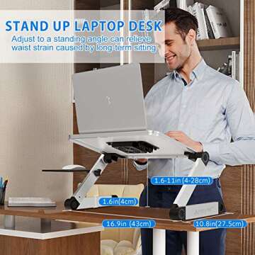 Armyte Laptop Stand Adjustable Height for Desk, Portable Lap Table with Cooling Fan & Mouse Pad for ...