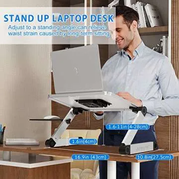 Armyte Laptop Stand Adjustable Height for Desk, Portable Lap Table with Cooling Fan & Mouse Pad for ...