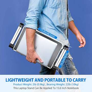 Armyte Laptop Stand Adjustable Height for Desk, Portable Lap Table with Cooling Fan & Mouse Pad for 15.6 Inch Notebook Lightweight Foldable Computer Riser for Couch Bed Sofa Home Office