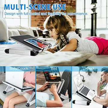 Armyte Laptop Stand Adjustable Height for Desk, Portable Lap Table with Cooling Fan & Mouse Pad for 15.6 Inch Notebook Lightweight Foldable Computer Riser for Couch Bed Sofa Home Office