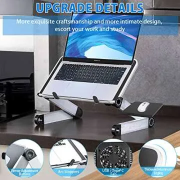 Armyte Laptop Stand Adjustable Height for Desk, Portable Lap Table with Cooling Fan & Mouse Pad for 15.6 Inch Notebook Lightweight Foldable Computer Riser for Couch Bed Sofa Home Office