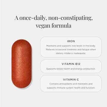 JSHealth Vitamins Iron+ Supplement for Energy Support - Iron Deficiency Pills with Vitamin C and Vitamin B12 - No Nausea - (30 Tablets)