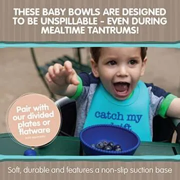 Chewbeads - Silicone Suction Bowls - Set of 2 - Stay Put Toddler & Baby Suction Bowls - Dishwasher, Microwave & Freezer Safe Toddler Bowls - 100% Silicone, BPA Free & Phthalate Free