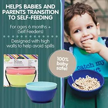 Chewbeads - Silicone Suction Bowls - Set of 2 - Stay Put Toddler & Baby Suction Bowls - Dishwasher, Microwave & Freezer Safe Toddler Bowls - 100% Silicone, BPA Free & Phthalate Free