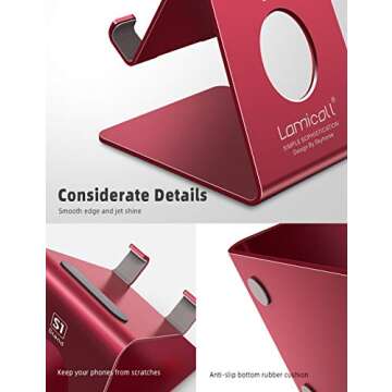 Lamicall Cell Phone Stand, Phone Dock : Cradle, Holder, Stand, Compatible with Phone 12 Mini 11 Pro Xs Xs Max Xr X 8 7 6 6s Plus 5 5s 5c All Android Smartphone Charging, Accessories Desk - Red