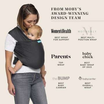 Moby Baby Wrap Carrier Evolution for Newborns to Toddlers (8-33lbs), Infant Sling Carrier, Lightweight & Hands Free Design, Adjustable for All Body Types, Baby Registry Gift (Charcoal)
