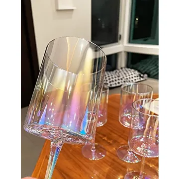 Gnimihz Iridescent Wine Glass Set 4 Handcrafted 16oz