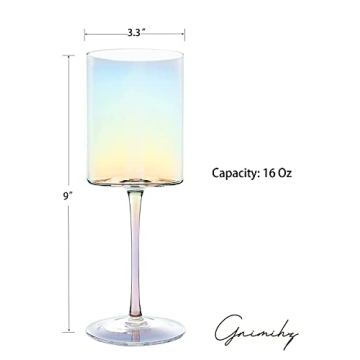 Gnimihz Iridescent Wine Glass Set 4 Handcrafted 16oz