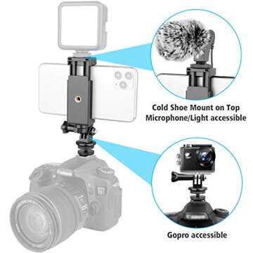 Anwenk Phone Holder Hot Shoe Mount Adapter with Cold Shoe Mount for Microphone/Flash Light Compatible with Gopro Hero DJI Osmo Action Camera Smartphone, Attach on DSLR Camera/Ring Light/Tripod
