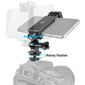 Anwenk Phone Holder Hot Shoe Mount Adapter with Cold Shoe Mount for Microphone/Flash Light Compatible with Gopro Hero DJI Osmo Action Camera Smartphone, Attach on DSLR Camera/Ring Light/Tripod