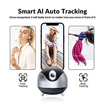 Auto Face Tracking 360 Camera Tripod for Cell Phone Rotating with Remote, iyesku 2-Axis Smart AI Fac...