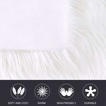 YJ.GWL Soft Faux Sheepskin Fur Area Rug, Luxury Fluffy Rug for Sofa Bedroom Living Room Nursery, Shaggy Chair Cover Seat Pad Plush Carpet 2 x 3 Feet Irregular White
