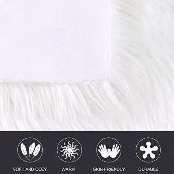 YJ.GWL Soft Faux Sheepskin Fur Area Rug, Luxury Fluffy Rug for Sofa Bedroom Living Room Nursery, Shaggy Chair Cover Seat Pad Plush Carpet 2 x 3 Feet Irregular White