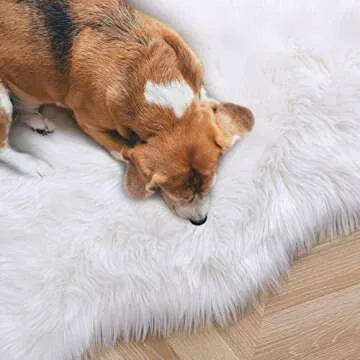 YJ.GWL Soft Faux Sheepskin Fur Area Rug, Luxury Fluffy Rug for Sofa Bedroom Living Room Nursery, Shaggy Chair Cover Seat Pad Plush Carpet 2 x 3 Feet Irregular White