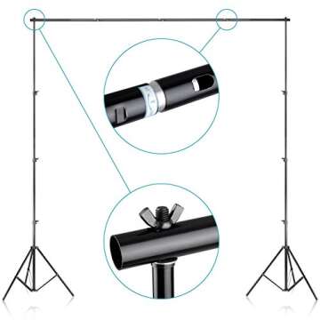 Neewer® 8.5ft X 10ft/2.6M X 3M Background Stand Support System with 6ft X 9ft/1.8M X 2.8M Backdrop(White,Black,Green) for Portrait,Product Photography and Video Shooting