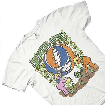 Mens Grateful Dead Rock Shirt - Grateful Dead Steal Your Face Skull Dancing Bear Vintage Tee (White Garden, Medium)