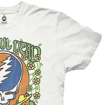 Mens Grateful Dead Rock Shirt - Grateful Dead Steal Your Face Skull Dancing Bear Vintage Tee (White Garden, Medium)