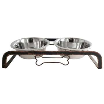 Country Living Rustic Dog Bone Design Elevated Feeder with 2 Stainless Steel Bowls (2 Quarts Each) ?...