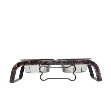 Country Living Rustic Dog Bone Design Elevated Feeder with 2 Stainless Steel Bowls (2 Quarts Each) – Stylish & Durable Dishwasher-Safe Pet Feeding Station, Ideal for Extra Large Dogs