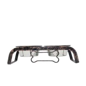 Country Living Rustic Dog Bone Design Elevated Feeder with 2 Stainless Steel Bowls (2 Quarts Each) – Stylish & Durable Dishwasher-Safe Pet Feeding Station, Ideal for Extra Large Dogs