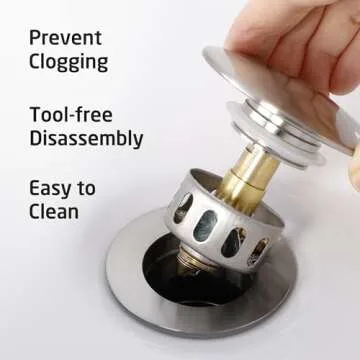 KES All Metal Bathroom Sink Drain with Strainer Basket Hair Catcher Anti Clog Pop Up Drain Stopper for Vanity Vessel Sink with Overflow, Rustproof 18/8 Stainless Steel Brushed Nickel S2013A-BN