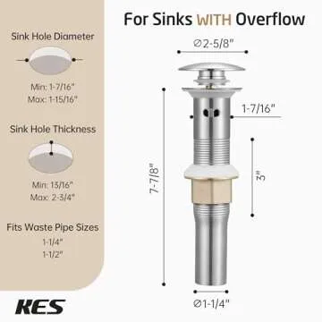 KES All Metal Bathroom Sink Drain with Strainer Basket Hair Catcher Anti Clog Pop Up Drain Stopper for Vanity Vessel Sink with Overflow, Rustproof 18/8 Stainless Steel Brushed Nickel S2013A-BN