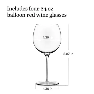 Elegant Libbey Balloon Wine Glasses Set of 4, 24 Oz