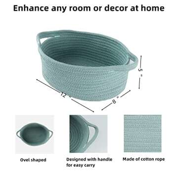 XUANGUO Small Woven Basket Cute Oval Cotton Rope Baby Gifts Baskets with Handle Empty Wicker Storage...