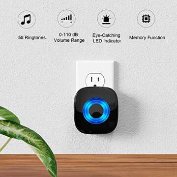 Wireless Doorbell - PHYSEN Door bell Chimes with Mute Mode - 58 Ringtones&5 Volume Levels Operating ...