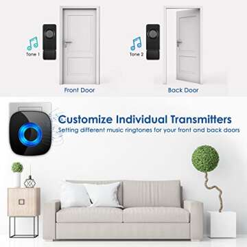 Wireless Doorbell - PHYSEN Door bell Chimes with Mute Mode - 58 Ringtones&5 Volume Levels Operating at 1300-ft Range LED Strobe, 2 Transmitters+3 Receivers Waterproof Doorbell Kit for Home/Classroom