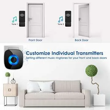 Wireless Doorbell - PHYSEN Door bell Chimes with Mute Mode - 58 Ringtones&5 Volume Levels Operating at 1300-ft Range LED Strobe, 2 Transmitters+3 Receivers Waterproof Doorbell Kit for Home/Classroom