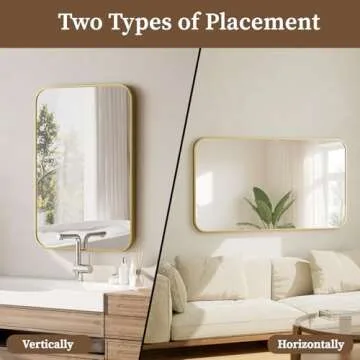 BEAUTYPEAK 26" x 38" Rectangular Aluminum Alloy Frame Wall Mounted Bathroom Mirror with Rounded Corners, Gold