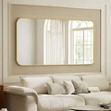 BEAUTYPEAK 26" x 38" Rectangular Aluminum Alloy Frame Wall Mounted Bathroom Mirror with Rounded Corners, Gold