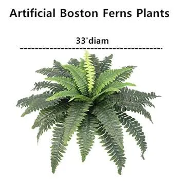 Artificial Ferns for Outdoors, Set of 2 Bouquets 33" Diam Large Fake Ferns Faux Boston Fern Bush Pla...