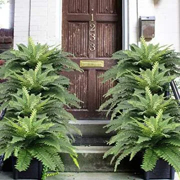 Artificial Ferns for Outdoors, Set of 2 Bouquets 33" Diam Large Fake Ferns Faux Boston Fern Bush Plant for Indoors Home Garden Porch Windowsill Entrance Farmhouse Decor Arrangement