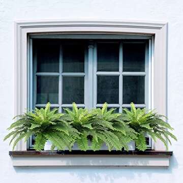 Artificial Ferns for Outdoors, Set of 2 Bouquets 33" Diam Large Fake Ferns Faux Boston Fern Bush Plant for Indoors Home Garden Porch Windowsill Entrance Farmhouse Decor Arrangement