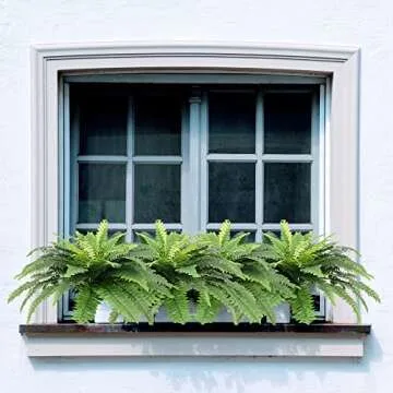 Artificial Ferns for Outdoors, Set of 2 Bouquets 33" Diam Large Fake Ferns Faux Boston Fern Bush Plant for Indoors Home Garden Porch Windowsill Entrance Farmhouse Decor Arrangement