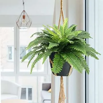 Artificial Ferns for Outdoors, Set of 2 Bouquets 33" Diam Large Fake Ferns Faux Boston Fern Bush Plant for Indoors Home Garden Porch Windowsill Entrance Farmhouse Decor Arrangement