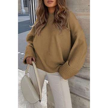 EFAN Oversized Sweaters Womens Fall Fashion Trendy Knit Chunky Cashmere Maternity Crewneck Fuzzy Warm Lightweight Khaki M