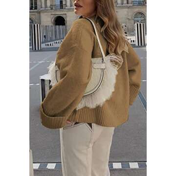 EFAN Oversized Sweaters Womens Fall Fashion Trendy Knit Chunky Cashmere Maternity Crewneck Fuzzy Warm Lightweight Khaki M