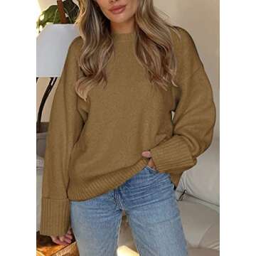 EFAN Oversized Sweaters Womens Fall Fashion Trendy Knit Chunky Cashmere Maternity Crewneck Fuzzy Warm Lightweight Khaki M